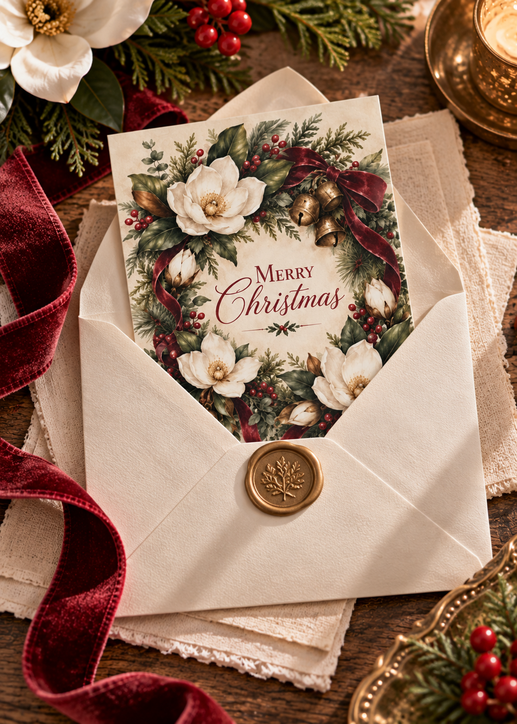 Christmas Magnolias Greeting Card — &