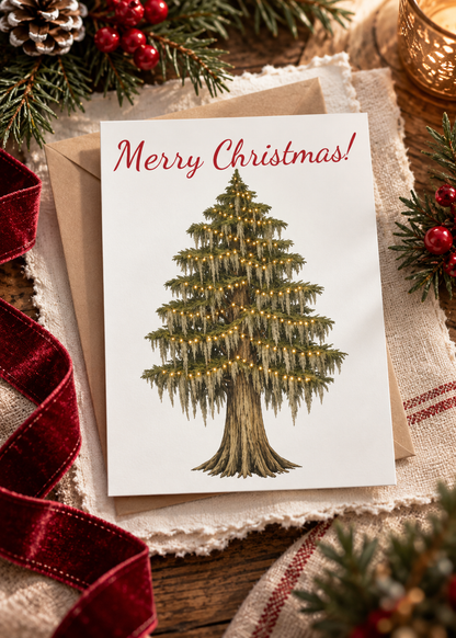 Merry Christmas Cypress Tree Greeting Cards — Pack of 10/30/50