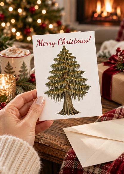Merry Christmas Cypress Tree Greeting Cards — Pack of 10/30/50