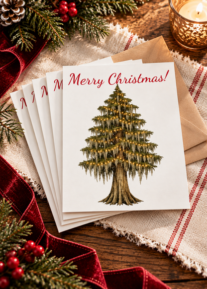 Merry Christmas Cypress Tree Greeting Cards — Pack of 10/30/50