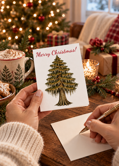 Merry Christmas Cypress Tree Greeting Cards — Pack of 10/30/50