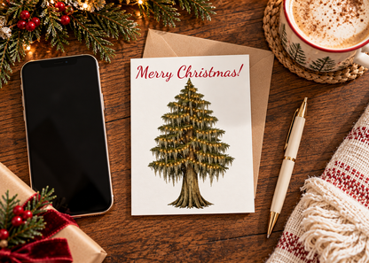 Merry Christmas Cypress Tree Greeting Cards — Pack of 10/30/50