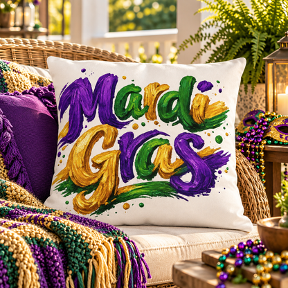 Mardi Gras Outdoor Pillow, Purple Green Gold Patio Decor, Louisiana Festive Cushion, Porch Party Decor