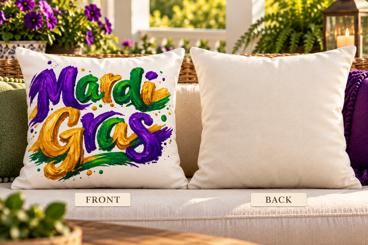 Mardi Gras Outdoor Pillow, Purple Green Gold Patio Decor, Louisiana Festive Cushion, Porch Party Decor