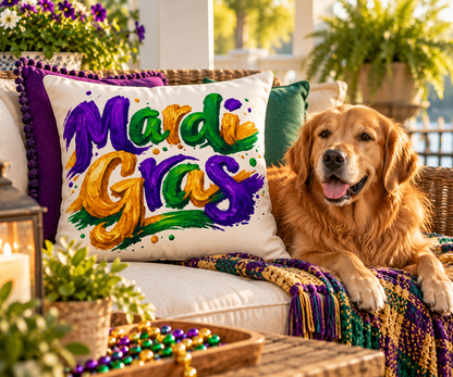 Mardi Gras Outdoor Pillow, Purple Green Gold Patio Decor, Louisiana Festive Cushion, Porch Party Decor