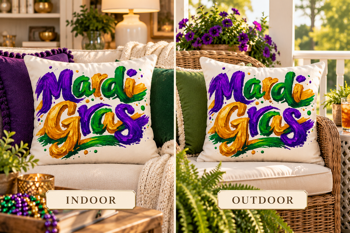 Mardi Gras Outdoor Pillow, Purple Green Gold Patio Decor, Louisiana Festive Cushion, Porch Party Decor