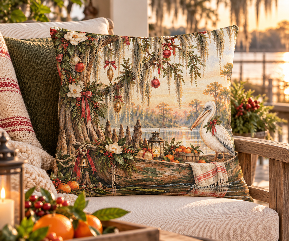 Christmas on the Bayou Holiday Pillow — Southern Bayou Christmas Decor