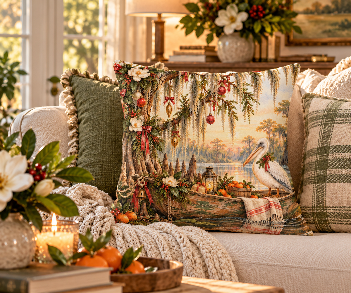 Christmas on the Bayou Holiday Pillow — Southern Bayou Christmas Decor