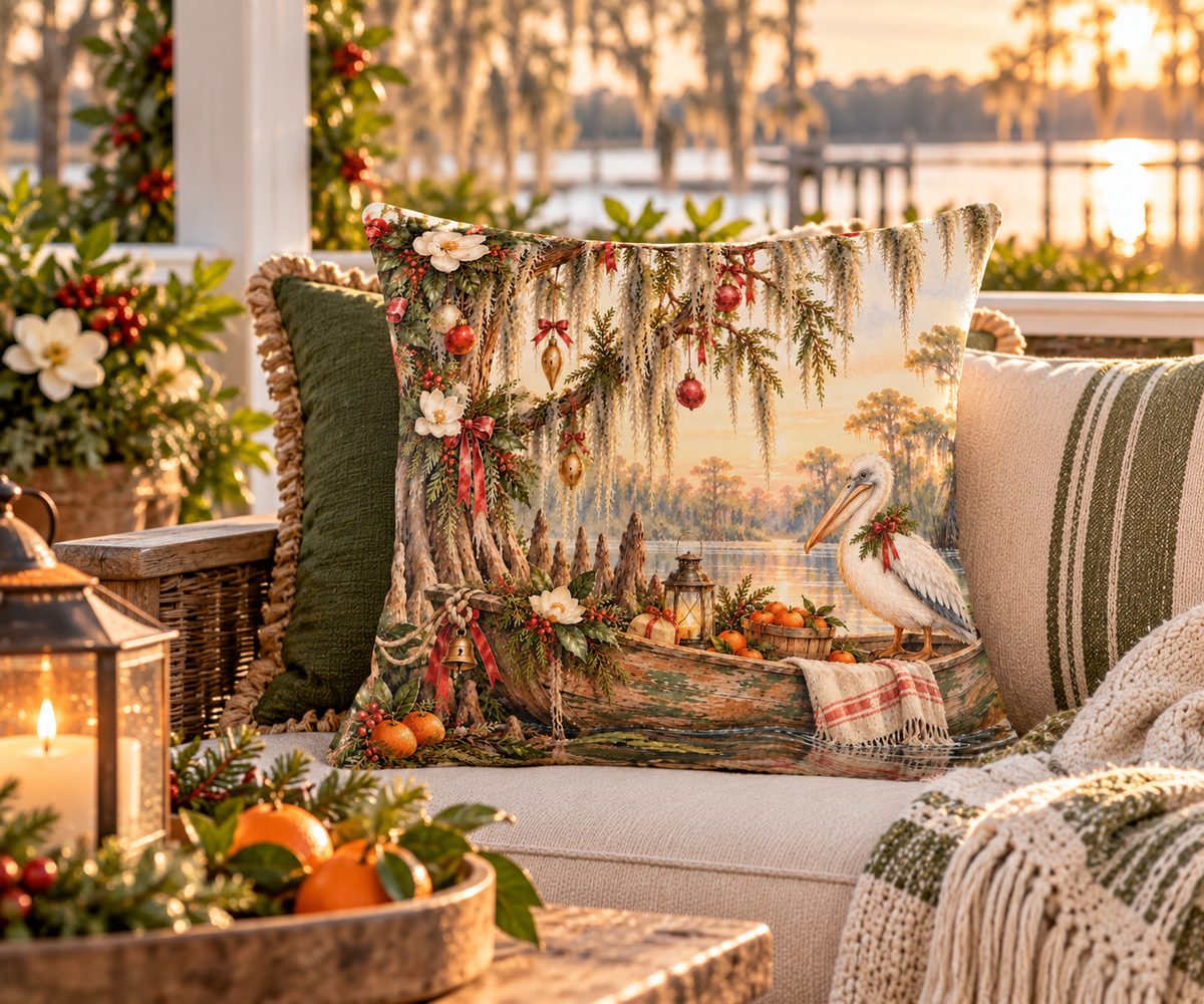 Christmas on the Bayou Holiday Pillow — Southern Bayou Christmas Decor