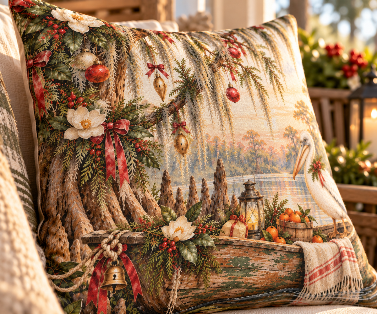 Christmas on the Bayou Holiday Pillow — Southern Bayou Christmas Decor