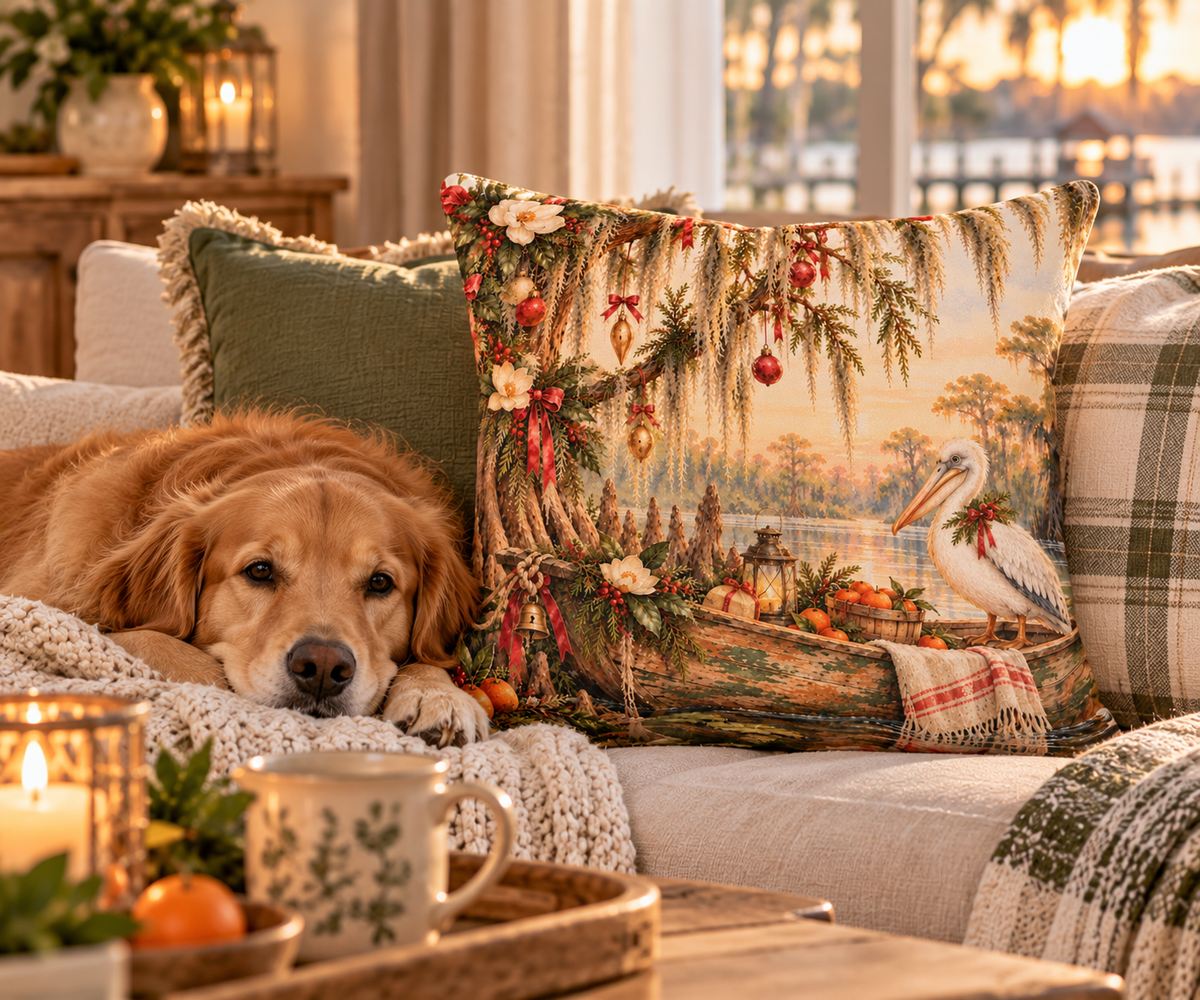 Christmas on the Bayou Holiday Pillow — Southern Bayou Christmas Decor
