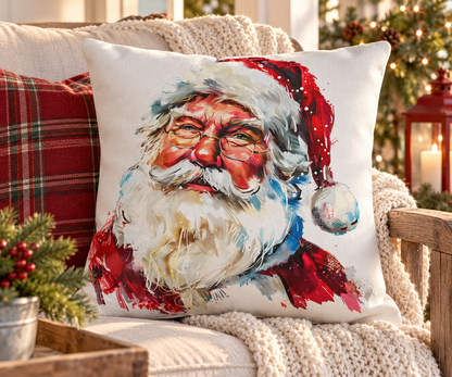 Santa Claus Holiday Outdoor Pillow — Festive Watercolor Santa Throw Cushion