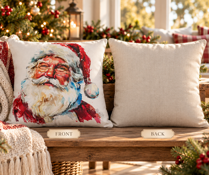 Santa Claus Holiday Outdoor Pillow — Festive Watercolor Santa Throw Cushion
