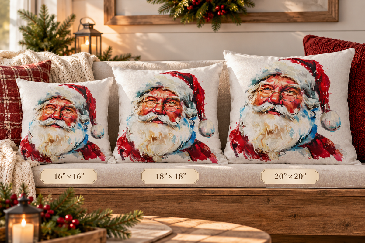 Santa Claus Holiday Outdoor Pillow — Festive Watercolor Santa Throw Cushion