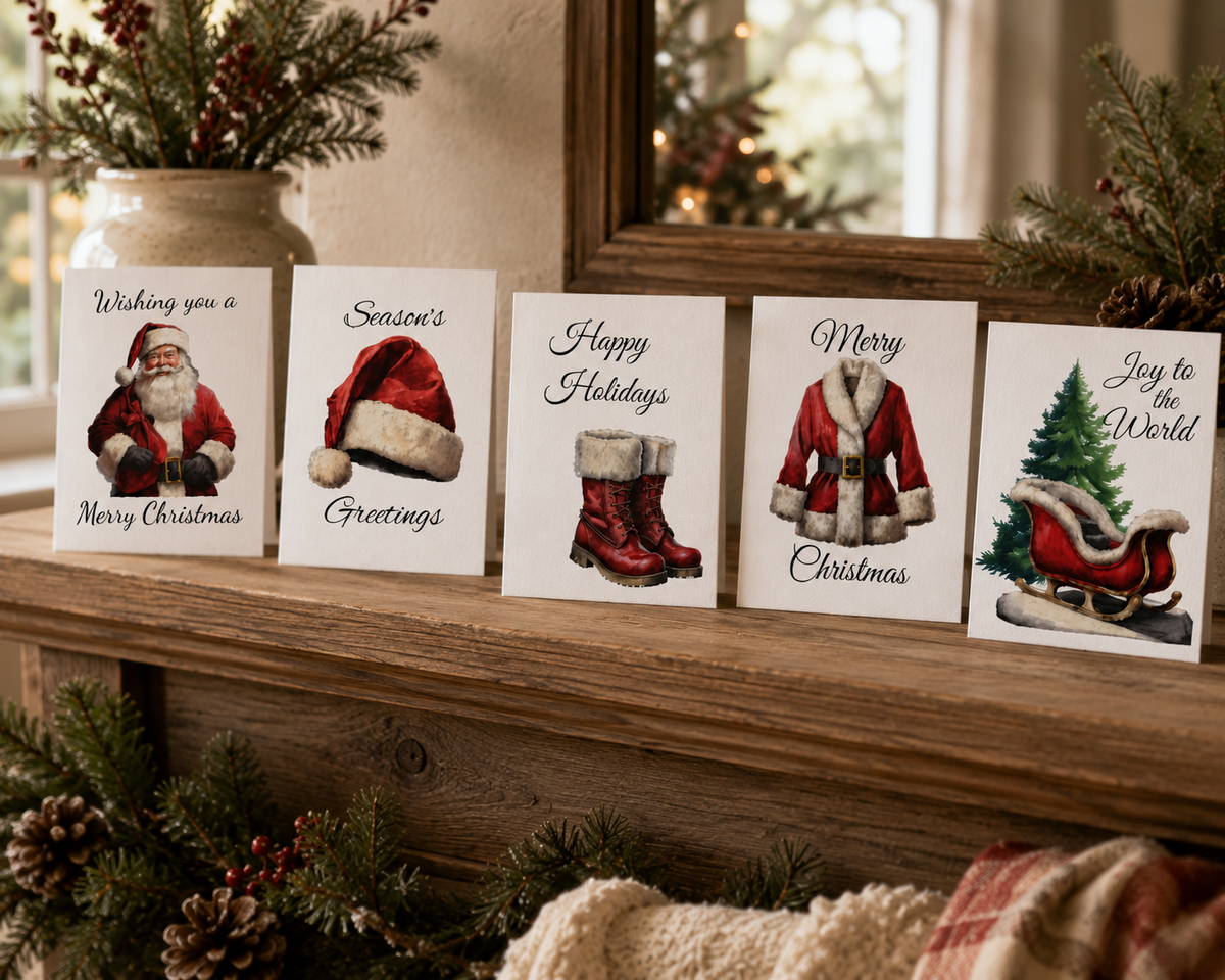 Festive Holiday Greeting Cards 5-Pack — Merry Christmas, Happy Holidays, Season&