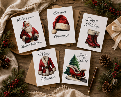 Festive Holiday Greeting Cards 5-Pack — Merry Christmas, Happy Holidays, Season&
