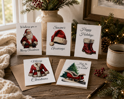 Festive Holiday Greeting Cards 5-Pack — Merry Christmas, Happy Holidays, Season&