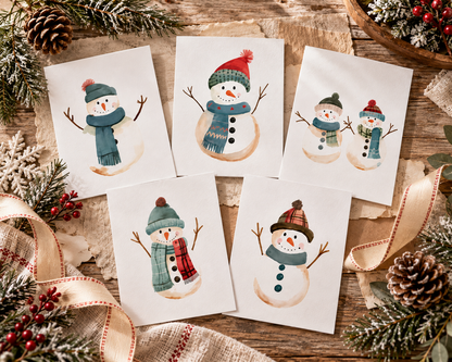 Whimsical Snowman Greeting Cards, Seasonal Holiday Cards, Winter Greetings, Festive Note Cards, Christmas Card Set, Cute Snowman Art