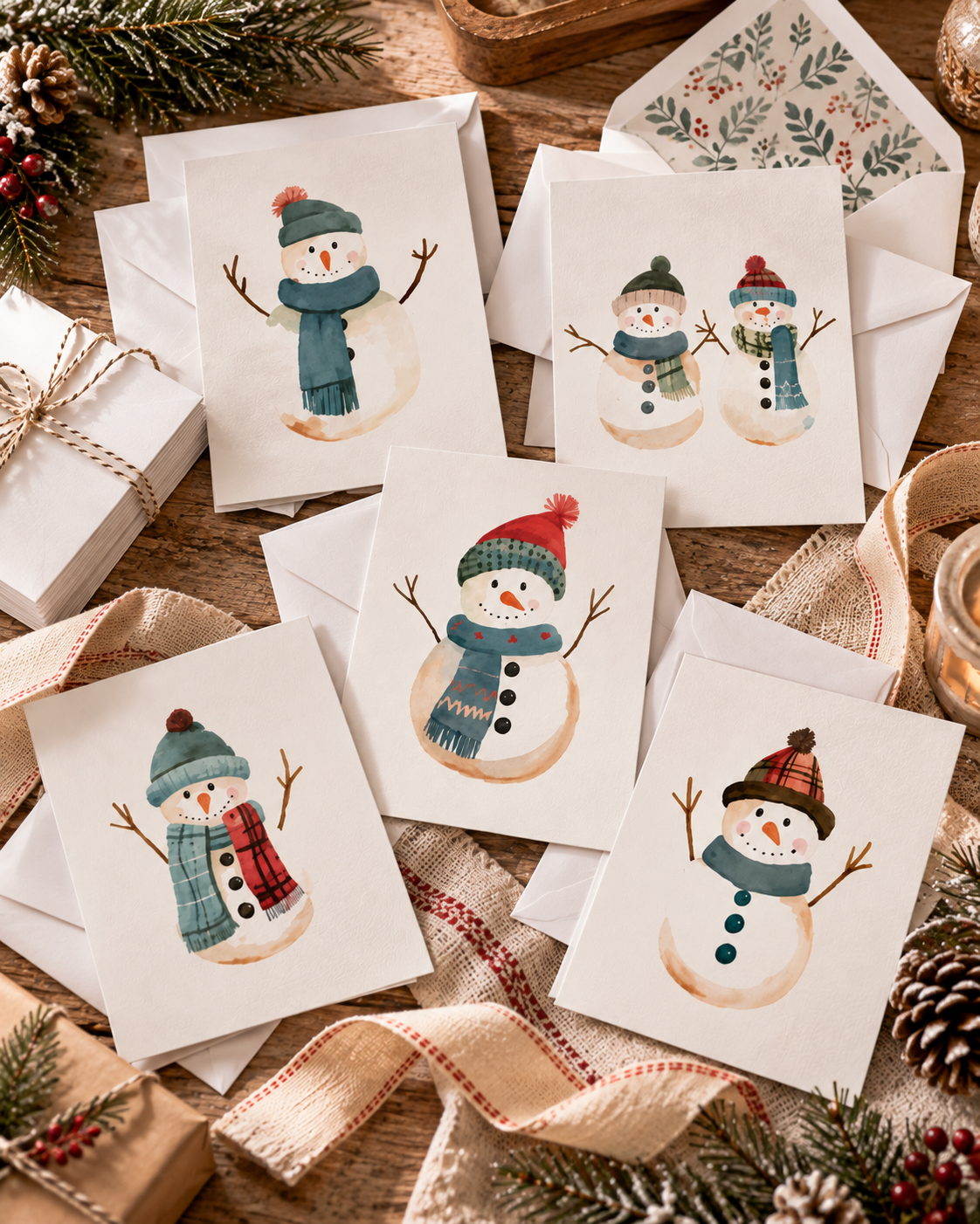Whimsical Snowman Greeting Cards, Seasonal Holiday Cards, Winter Greetings, Festive Note Cards, Christmas Card Set, Cute Snowman Art