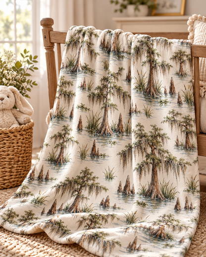 Louisiana Bayou Cypress &amp; Moss Baby Blanket – 30" × 40"