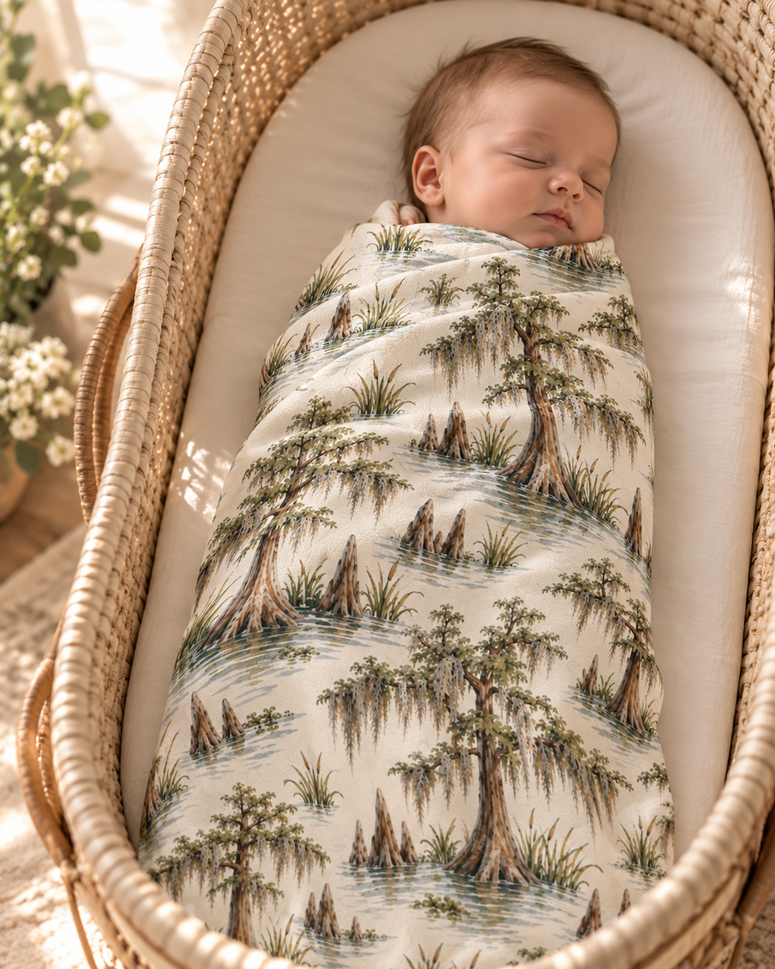 Louisiana Bayou Cypress &amp; Moss Baby Blanket – 30" × 40"