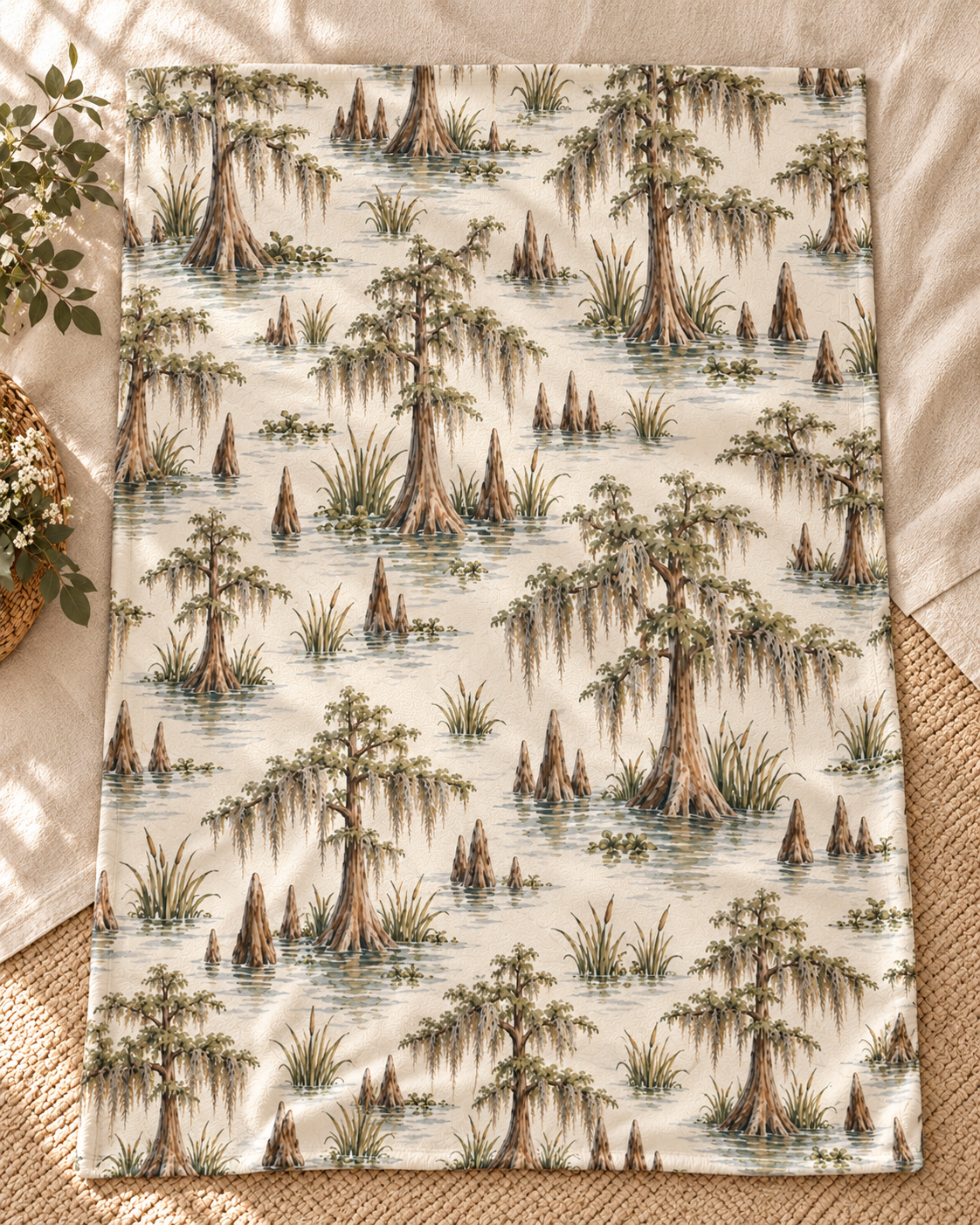 Louisiana Bayou Cypress &amp; Moss Baby Blanket – 30" × 40"