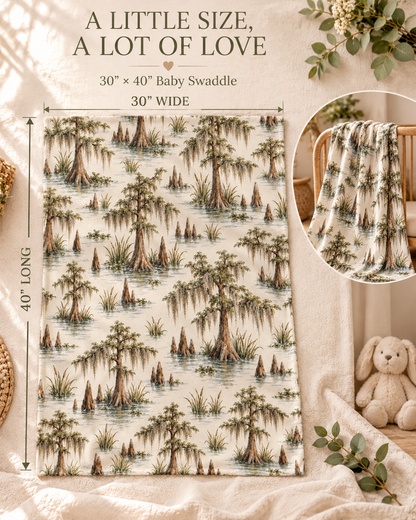 Louisiana Bayou Cypress &amp; Moss Baby Blanket – 30" × 40"