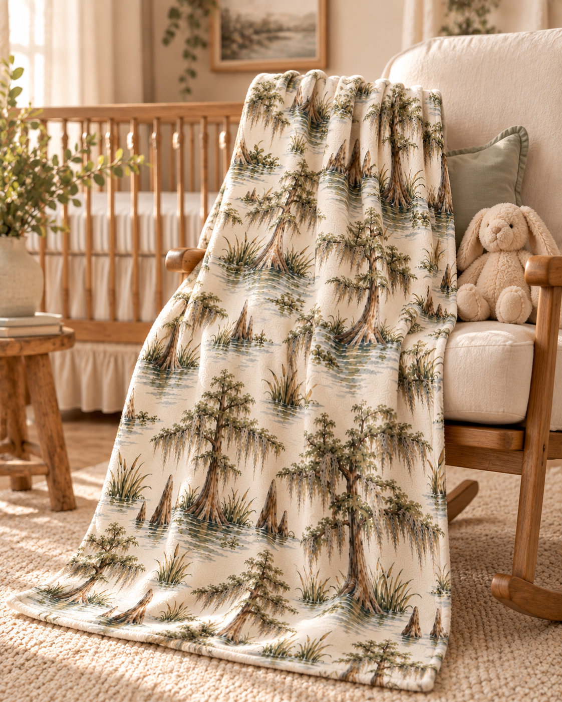 Louisiana Bayou Cypress &amp; Moss Baby Blanket – 30" × 40"