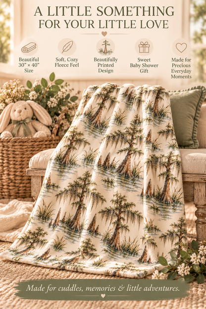 Louisiana Bayou Cypress &amp; Moss Baby Blanket – 30" × 40"