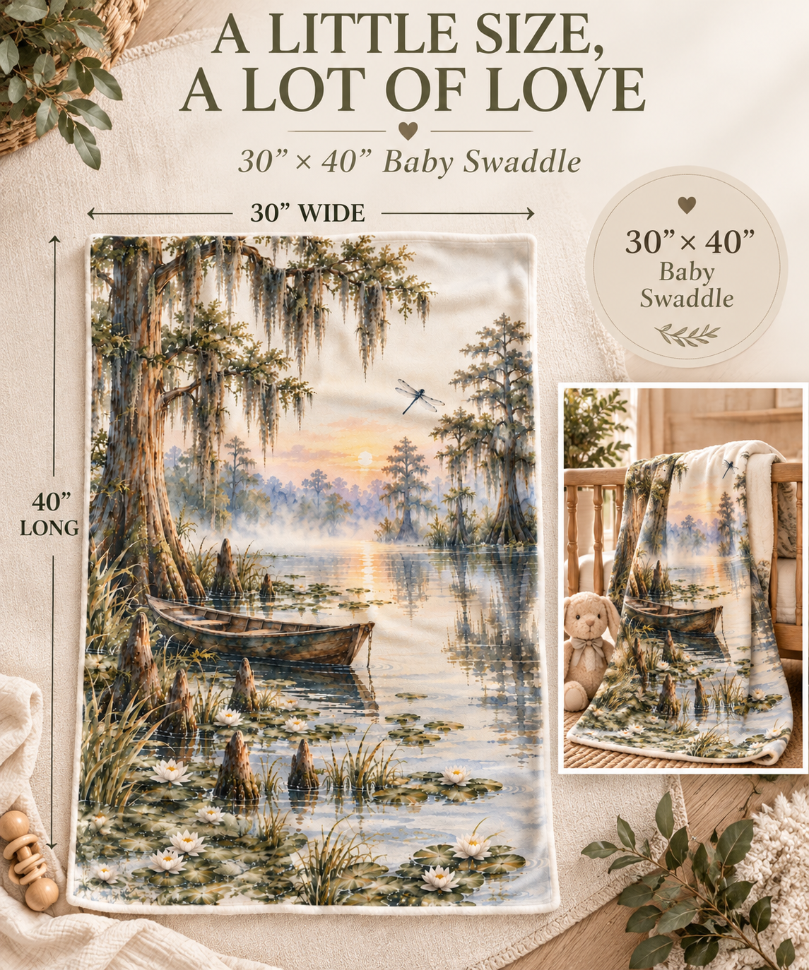 Louisiana Bayou Baby Blanket | 30" × 40" Cypress Tree Nursery Fleece Blanket