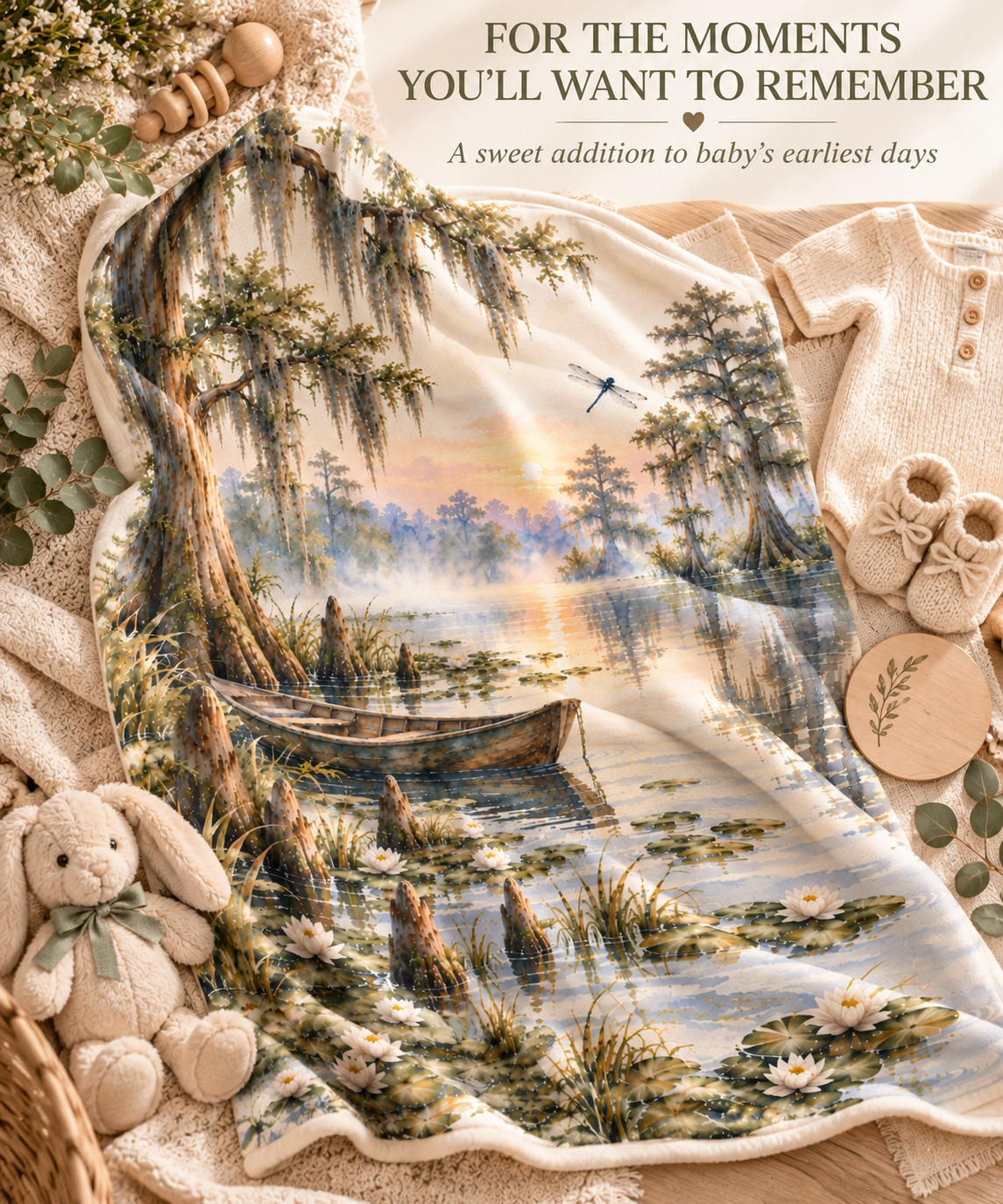 Louisiana Bayou Baby Blanket | 30" × 40" Cypress Tree Nursery Fleece Blanket