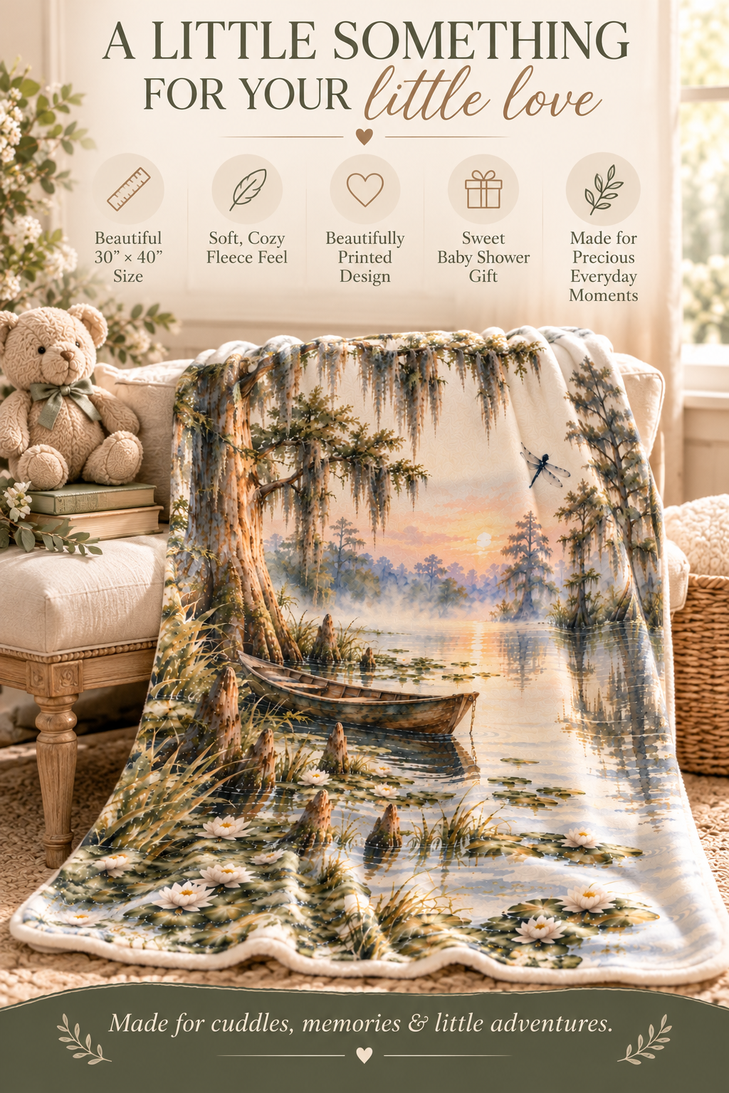 Louisiana Bayou Baby Blanket | 30" × 40" Cypress Tree Nursery Fleece Blanket