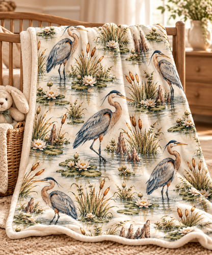 Heron Wetland Baby Blanket | 30" × 40" Southern Nature Fleece Blanket