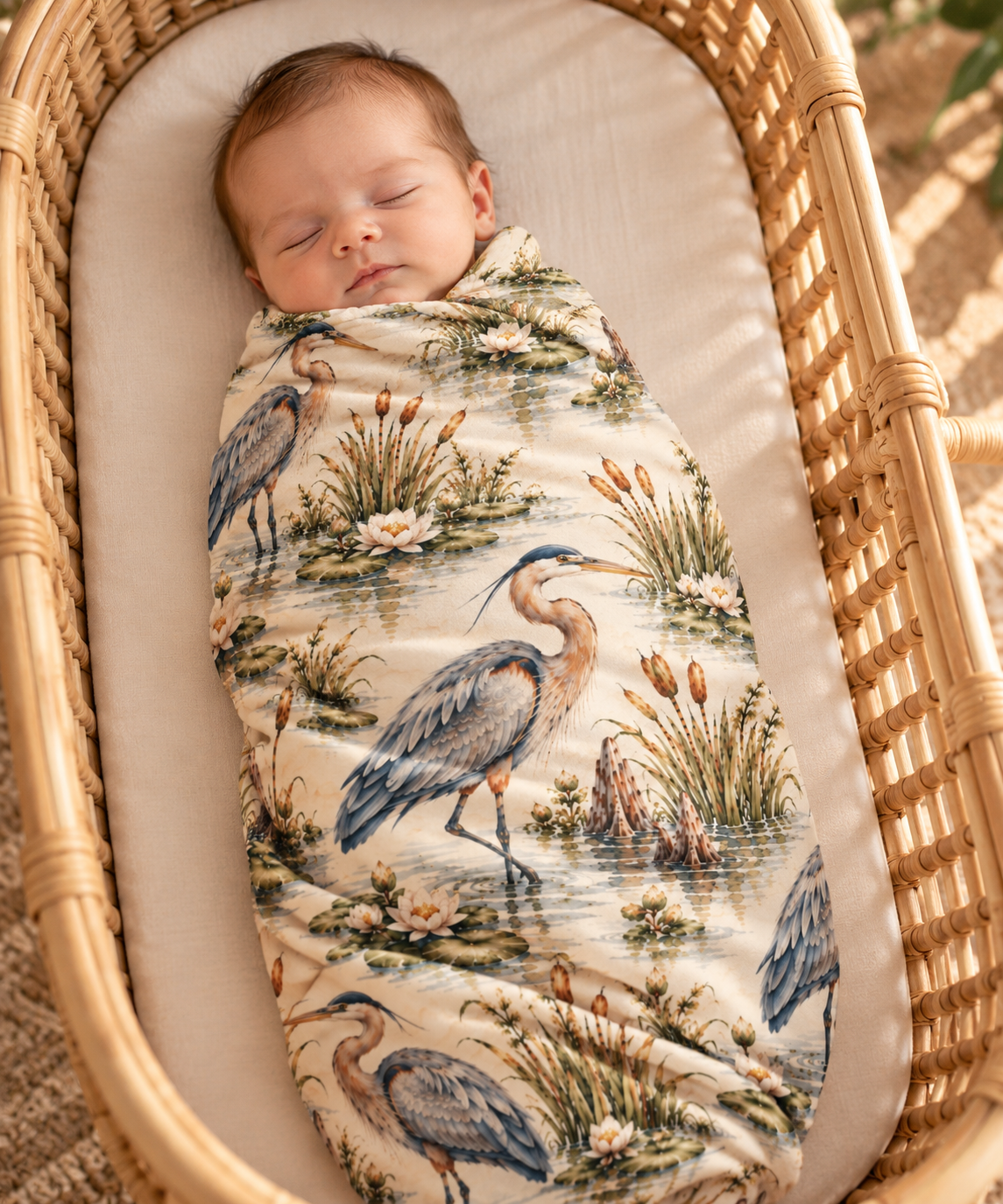 Heron Wetland Baby Blanket | 30" × 40" Southern Nature Fleece Blanket