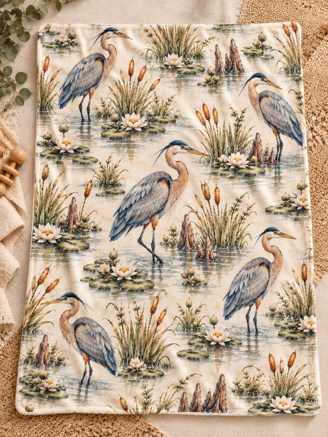 Heron Wetland Baby Blanket | 30" × 40" Southern Nature Fleece Blanket
