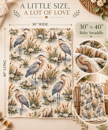 Heron Wetland Baby Blanket | 30" × 40" Southern Nature Fleece Blanket