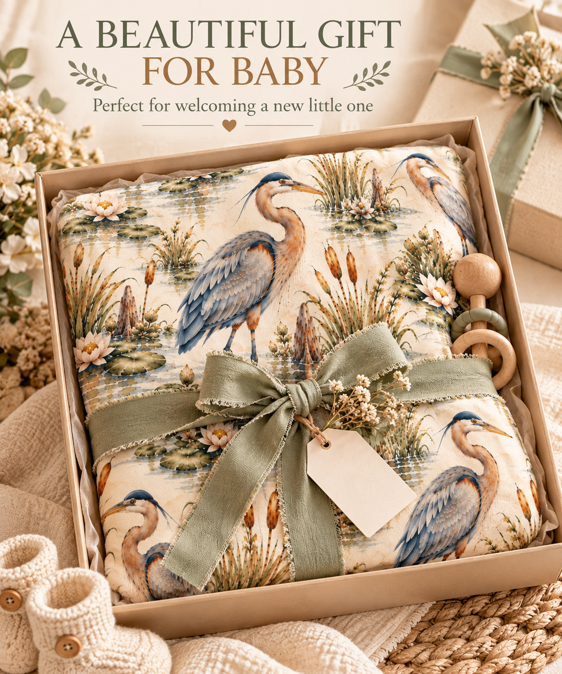 Heron Wetland Baby Blanket | 30" × 40" Southern Nature Fleece Blanket