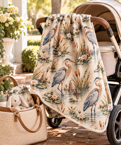 Heron Wetland Baby Blanket | 30" × 40" Southern Nature Fleece Blanket