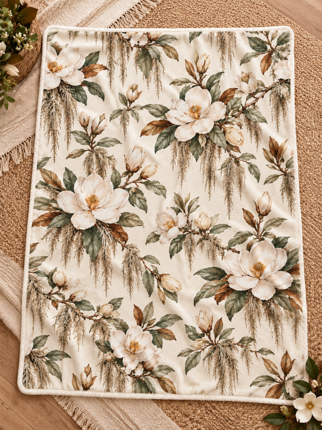Vintage Magnolia Baby Blanket | 30" × 40" Southern Floral Fleece Blanket