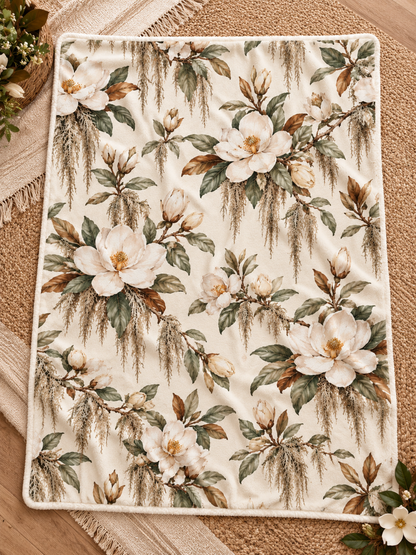 Vintage Magnolia Baby Blanket | 30" × 40" Southern Floral Fleece Blanket