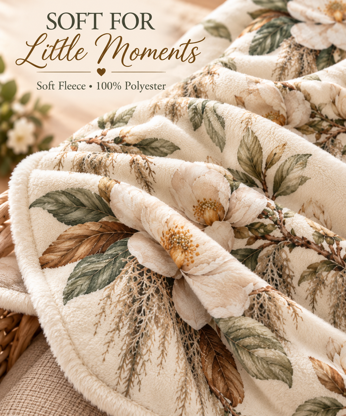 Vintage Magnolia Baby Blanket | 30" × 40" Southern Floral Fleece Blanket