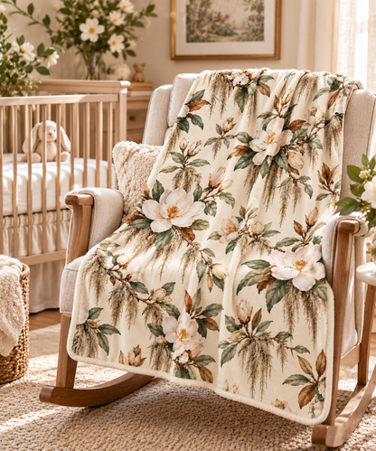 Vintage Magnolia Baby Blanket | 30" × 40" Southern Floral Fleece Blanket