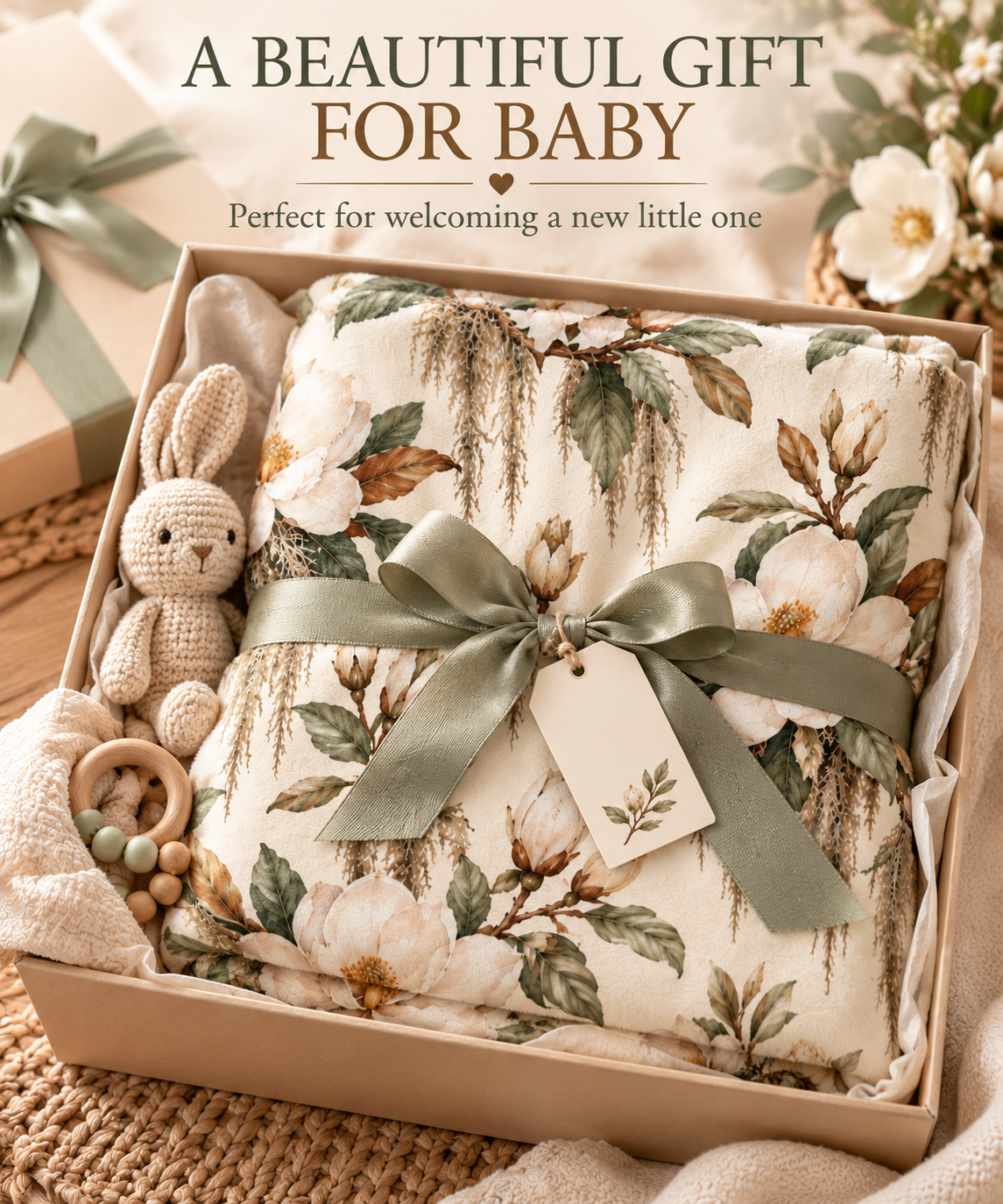 Vintage Magnolia Baby Blanket | 30" × 40" Southern Floral Fleece Blanket
