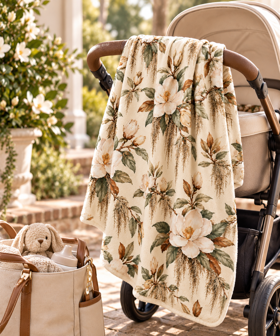 Vintage Magnolia Baby Blanket | 30" × 40" Southern Floral Fleece Blanket