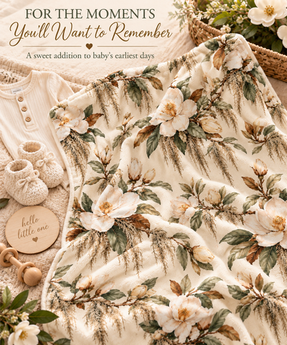 Vintage Magnolia Baby Blanket | 30" × 40" Southern Floral Fleece Blanket