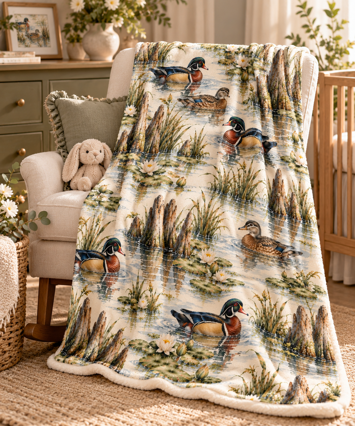 Wood Duck Pond Baby Blanket – Southern Wetlands 30" × 40"