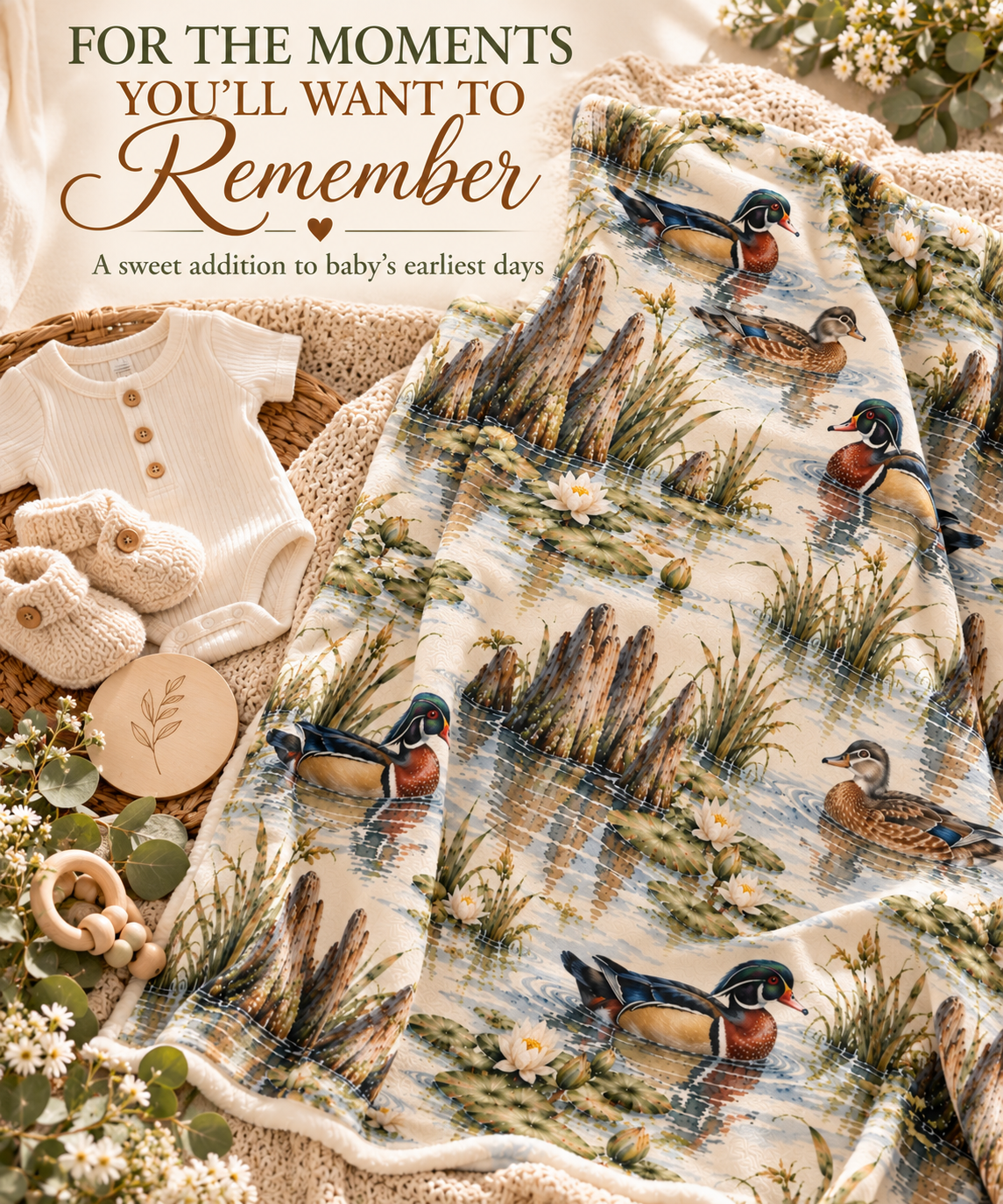 Wood Duck Pond Baby Blanket – Southern Wetlands 30" × 40"
