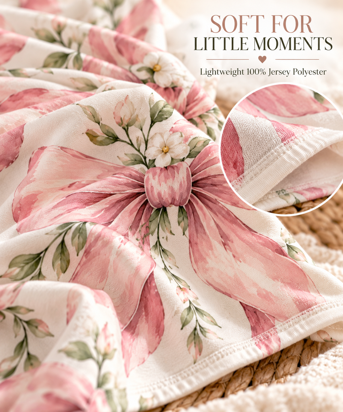 Pink Floral Bow Baby Swaddle Blanket
