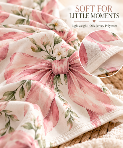 Pink Floral Bow Baby Swaddle Blanket