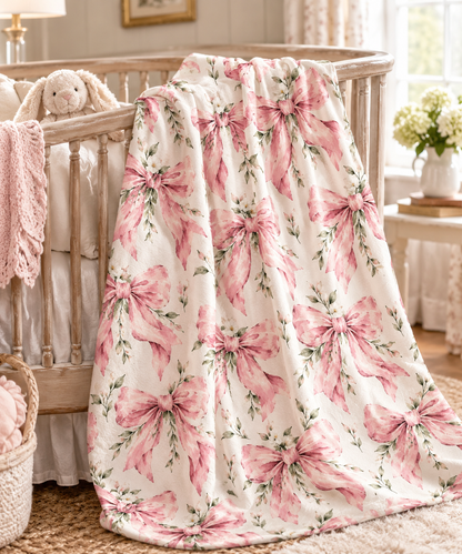 Pink Floral Bow Baby Swaddle Blanket